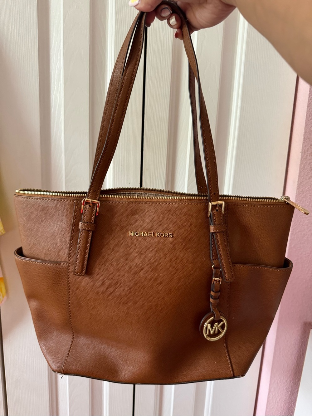 Michael Kors Cognac Saffiano Leather Tote with MK Charm